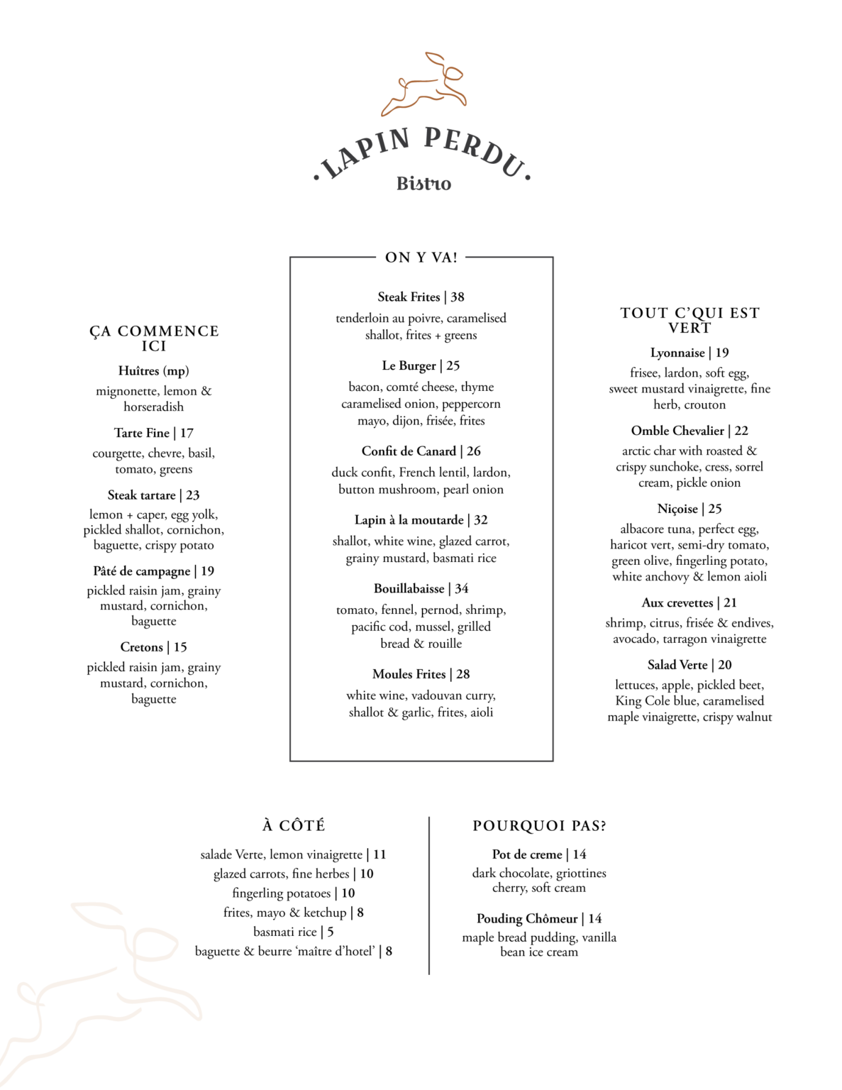 Bistro Lapin Perdu Food Menu